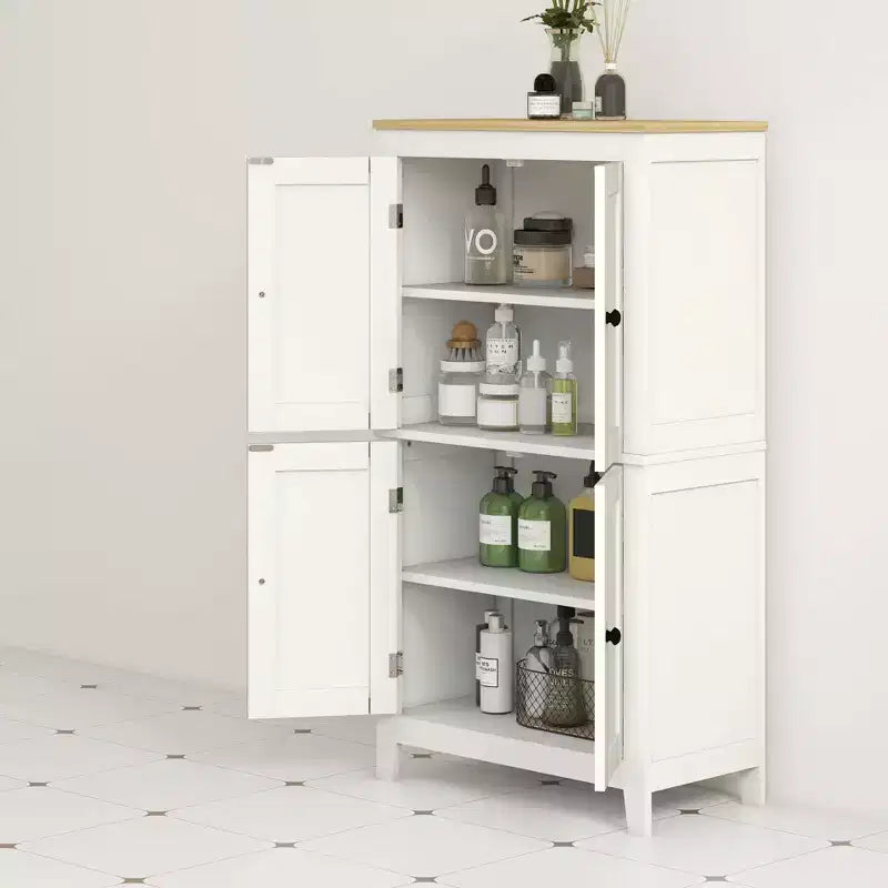 Meuble bas de salle de bain avec étagères réglables, sur pied, blanc