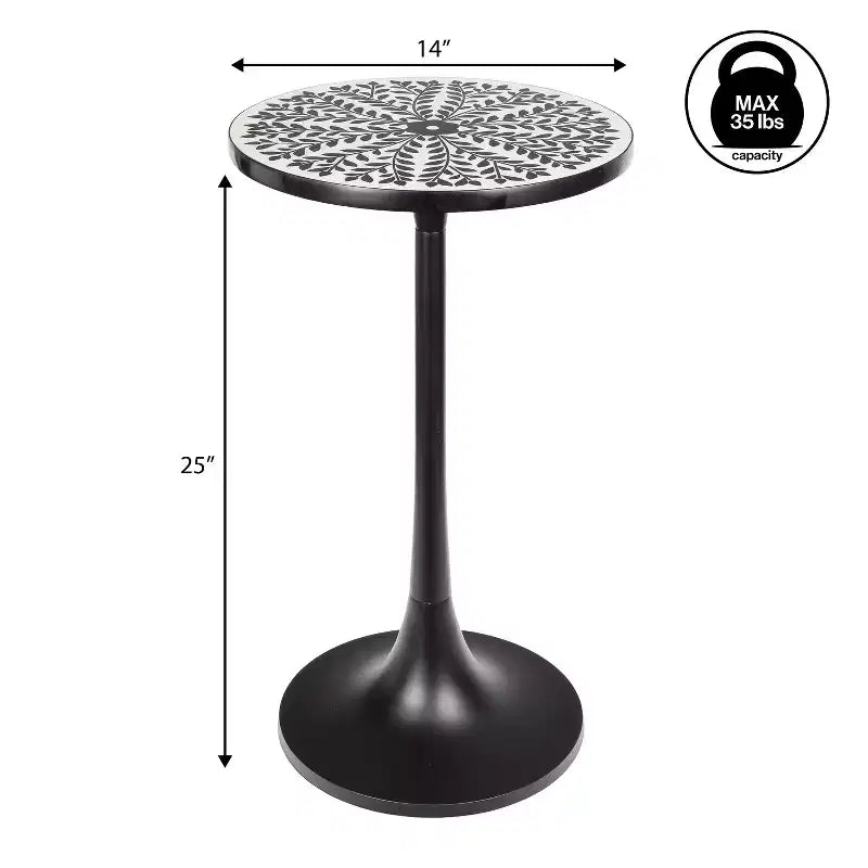 Table d'appoint ronde moderne bohème 63,5 cm en métal et résine incrustée