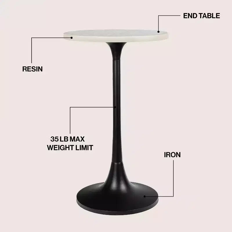 Table d'appoint ronde moderne bohème 63,5 cm en métal et résine incrustée