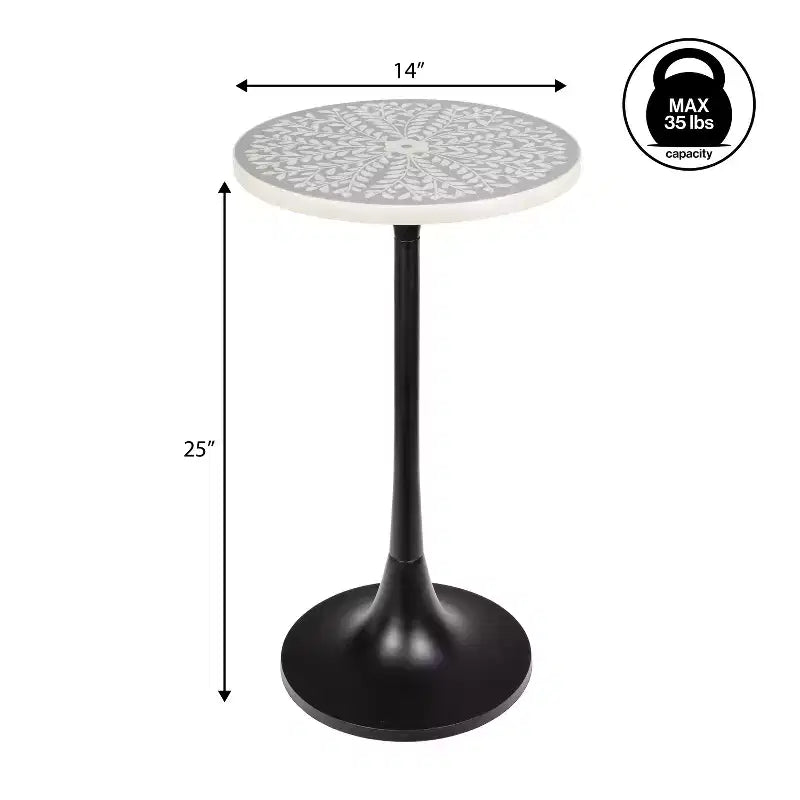 Table d'appoint ronde moderne bohème 63,5 cm en métal et résine incrustée