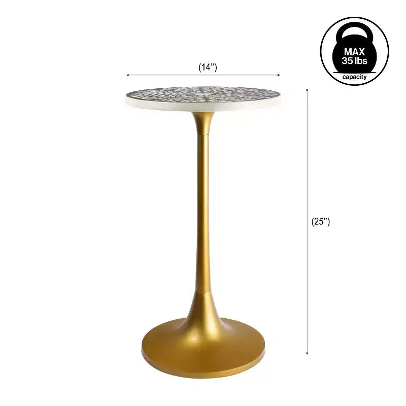 Table d'appoint ronde moderne bohème 63,5 cm en métal et résine incrustée