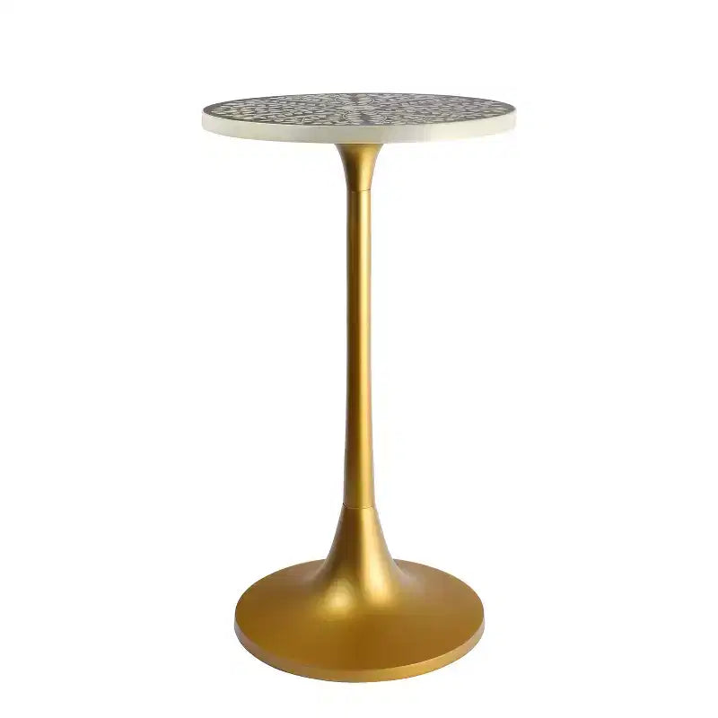 Table d'appoint ronde moderne bohème 63,5 cm en métal et résine incrustée