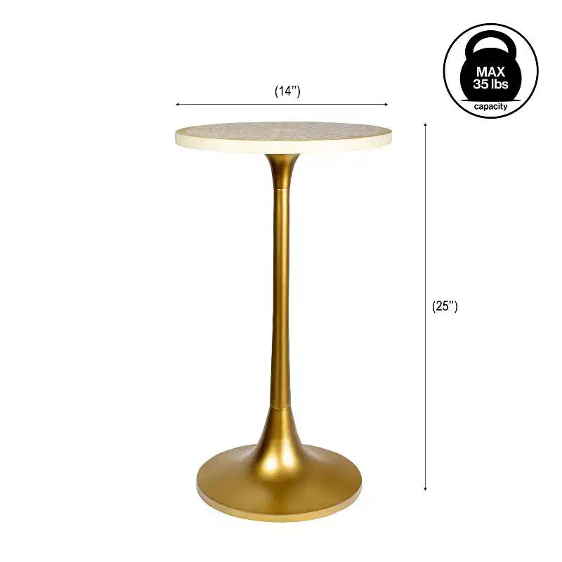 Table d'appoint ronde moderne bohème 63,5 cm en métal et résine incrustée