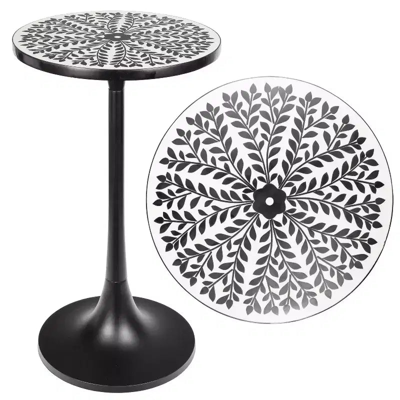 Table d'appoint ronde moderne bohème 63,5 cm en métal et résine incrustée