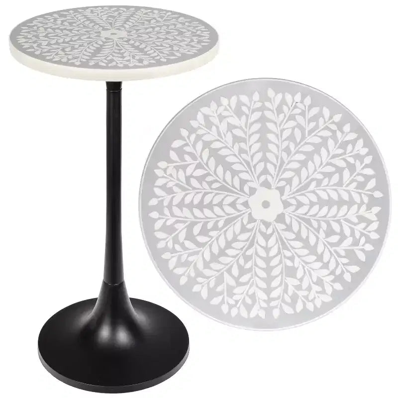 Table d'appoint ronde moderne bohème 63,5 cm en métal et résine incrustée