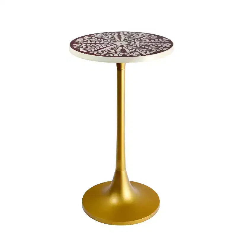 Table d'appoint ronde moderne bohème 63,5 cm en métal et résine incrustée
